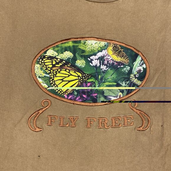 Wild Gear Embroidered Fly Free Butterfly Floral Unisex Flaws T Shirt Size XL - Picture 3 of 6